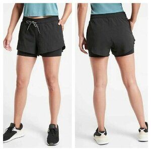 Athleta Crest 2 in 1 Shortie Sz 4 Hiking Commute Travel Shorts Black #530628